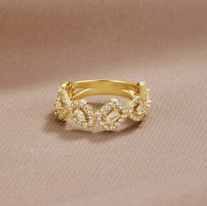 Ladies men’s and women’s matching rings-Milana Gold Crystal Ring