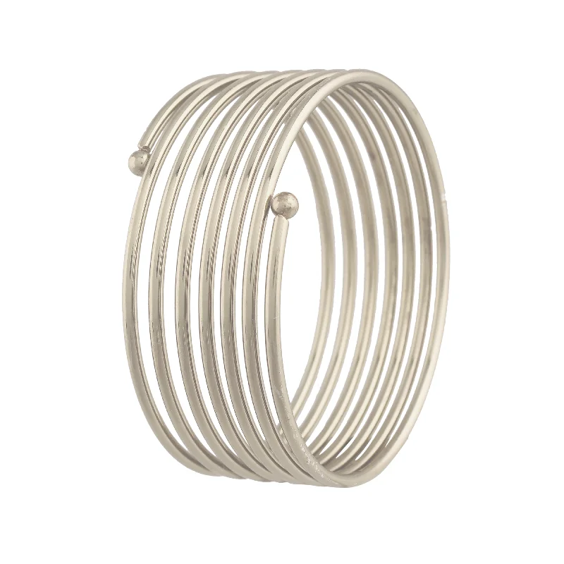 Ladies silver cuff bracelet-18k Rhodium Plated Spring Kada Bangles for Women - Wahe Jewels