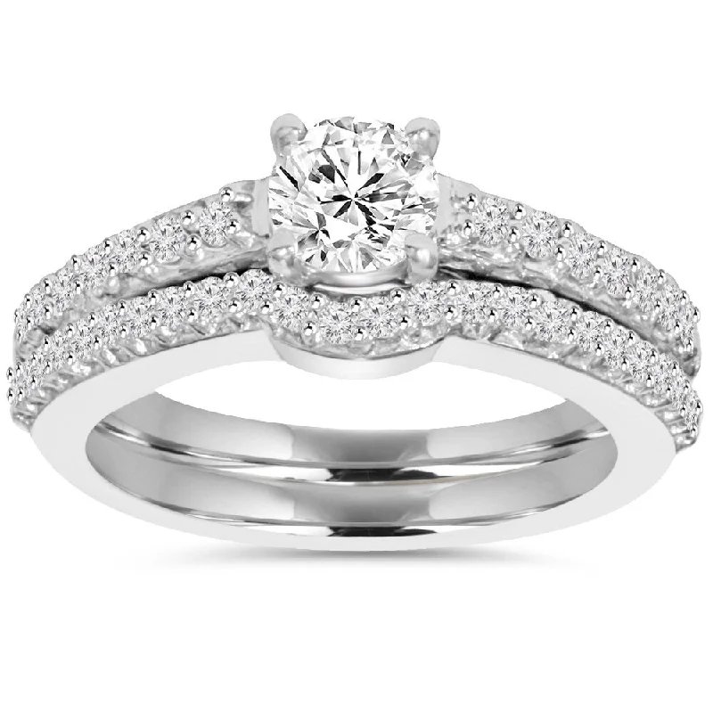 Ladies engagement rings with moissanite-14k White Gold 1ct TDW Diamond Engagement Matching Wedding Ring Set