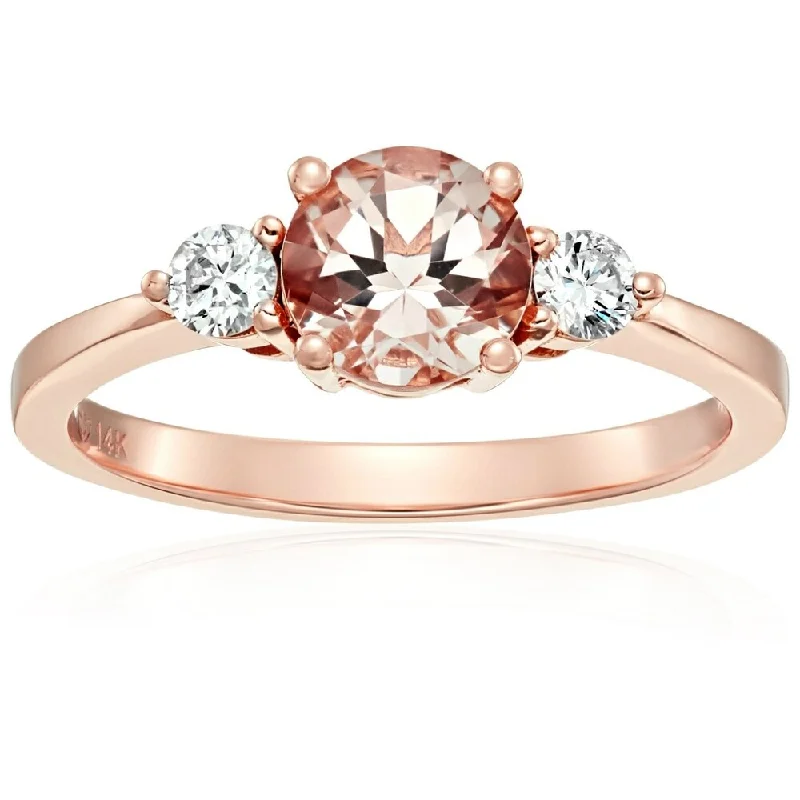 Ladies emerald engagement rings with diamonds-14k Rose Gold Morganite and Diamond 3-stone Engagement Ring, Size 7 - Pink