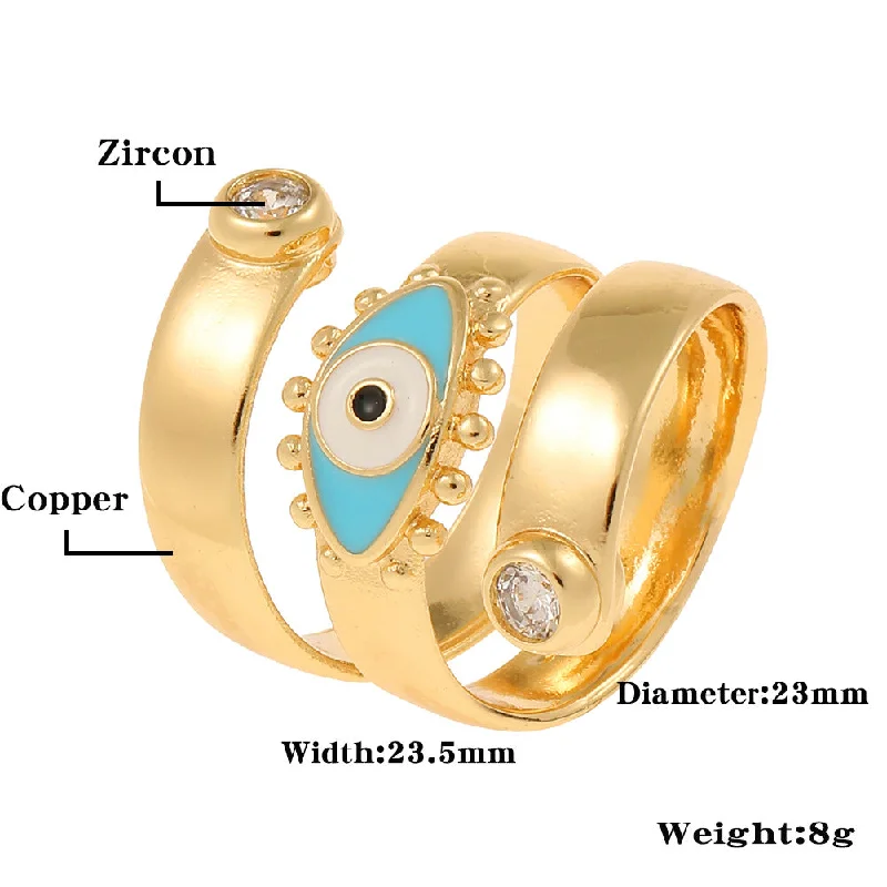 Ladies antique engagement ring-Fashion Geometric Devil's Eye Copper Open Ring Enamel Zircon Copper Rings