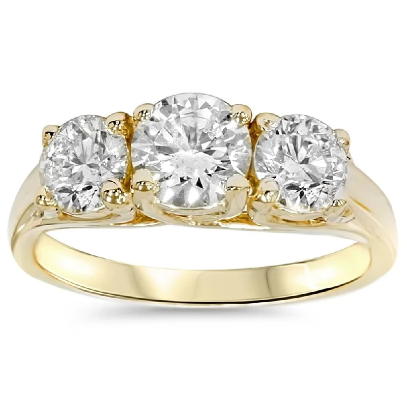 Ladies antique style engagement rings-2ct Round Diamond 3-Stone Engagement Ring 14K Yellow Gold