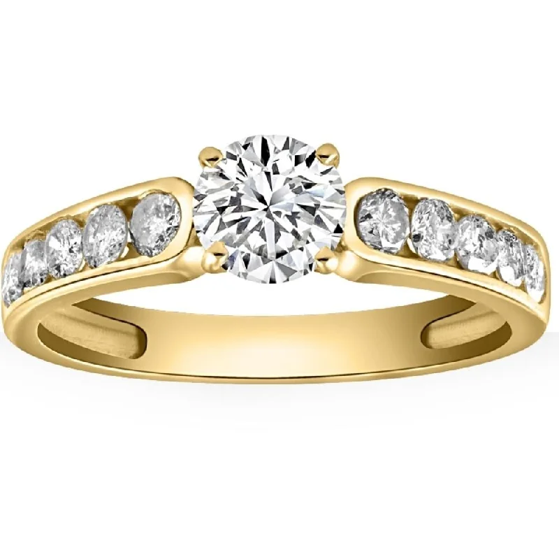 Ladies cushion cut diamond engagement rings-1 Ct Diamond Engagement Ring With Channel Set Accents in 10k Yellow Gold