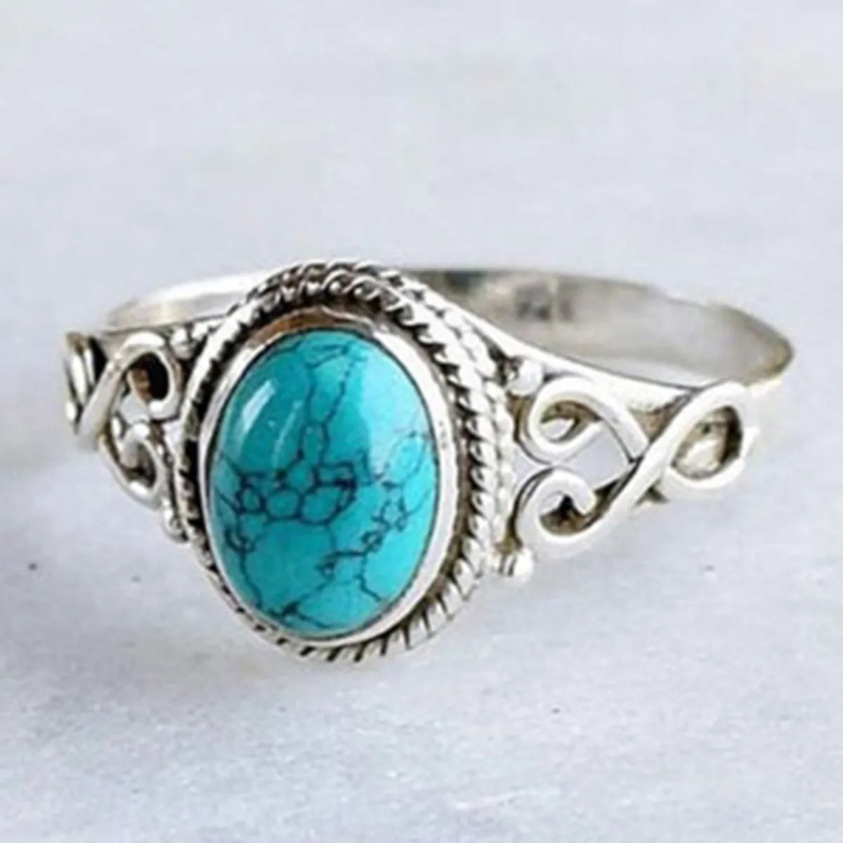 Ladies vintage style ring-1 Piece Fashion Oval Alloy Plating Hollow Out Inlay Turquoise Women's Rings