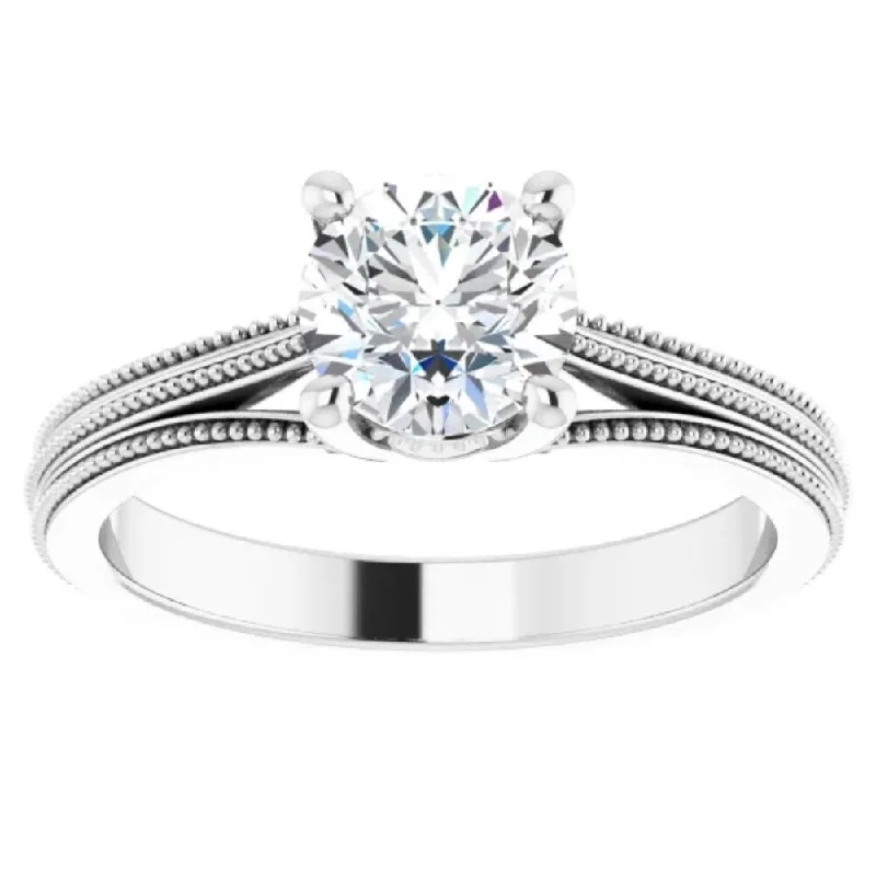 Ladies eco-friendly engagement rings-1 Ct Round Diamond Engagement Ring 14k White Gold Vintage Accent Enhanced