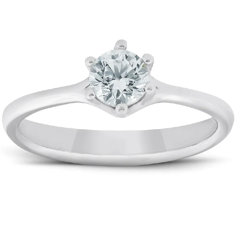 Ladies engagement rings with colored stones-1/2 Ct Diamond Solitaire Engagement Ring 6-Prong 14k White Gold