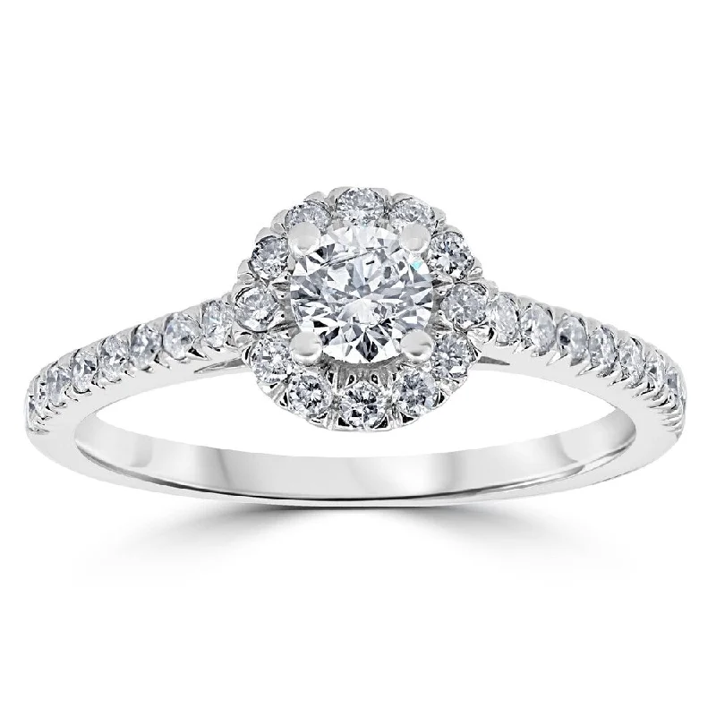 Ladies white diamond engagement rings-7/8ct Halo Lab Created Diamond Engagement Ring 14K White Gold