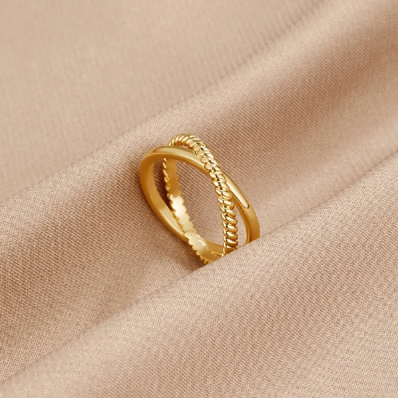 Ladies diamond eternity ring-Serena Gold Crossed Ring