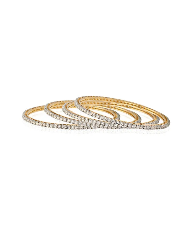 Ladies gold-tone bracelet-Gold-Plated Alloy American Diamond Studded Set Of 4 Bangles - The Pari