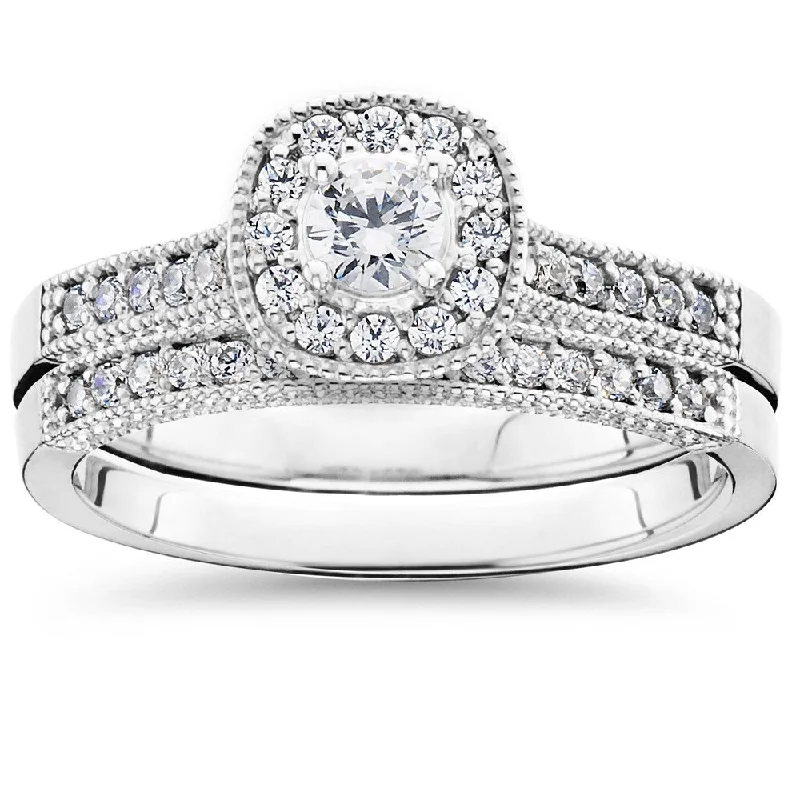 Ladies wedding and engagement rings sets-10k White Gold 5/8 ct TDW Diamond Bridal Engagement Ring