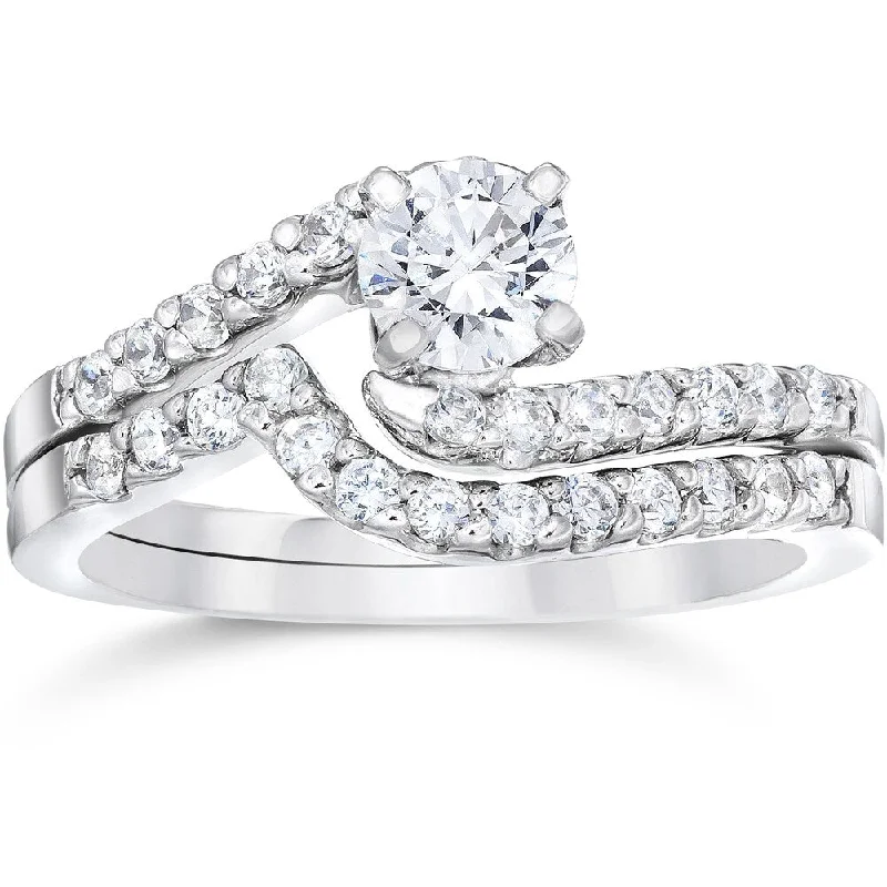 Ladies modern engagement rings-14k White Gold 1ct TDW Diamond Engagement Matching Wedding Ring Set 14K White Gold