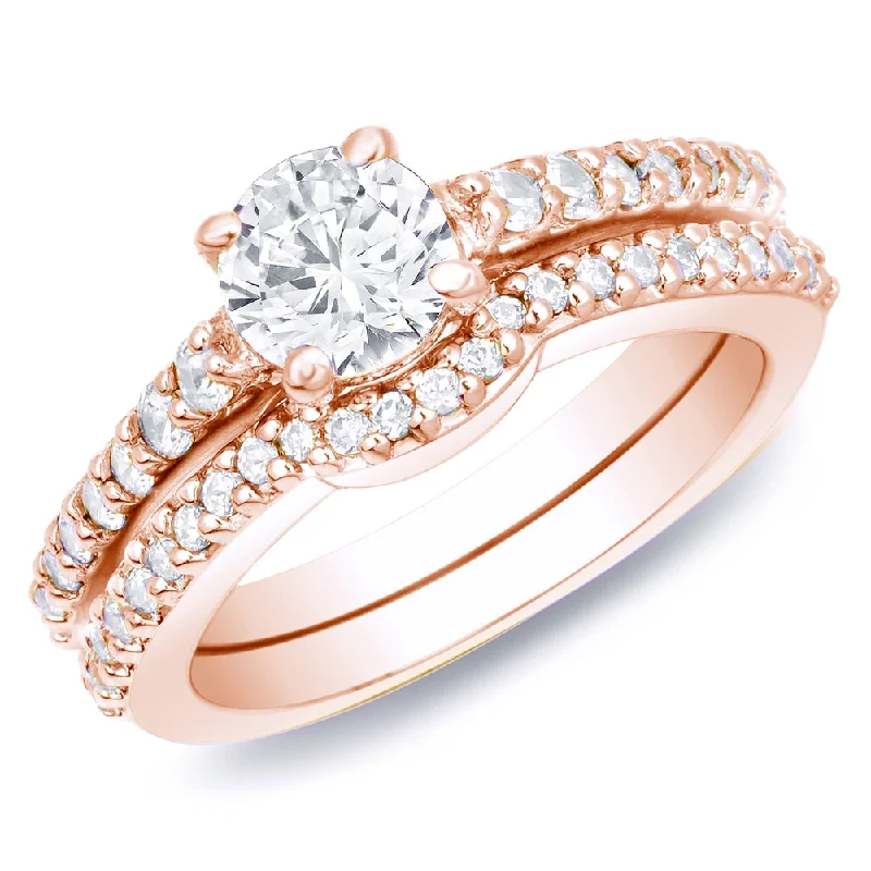 Ladies solitaire engagement rings with diamonds-Auriya 14k Rose Gold 1ctw Round Diamond Engagement Ring Set