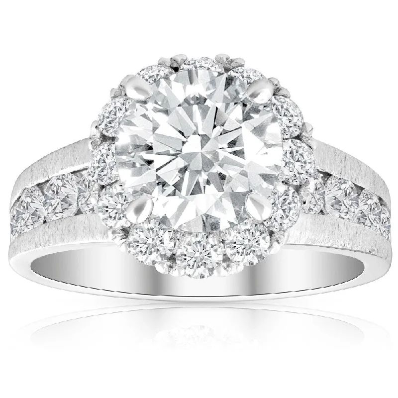 Ladies modern engagement rings-4Ct Diamond Halo Engagement Ring 14k White Gold