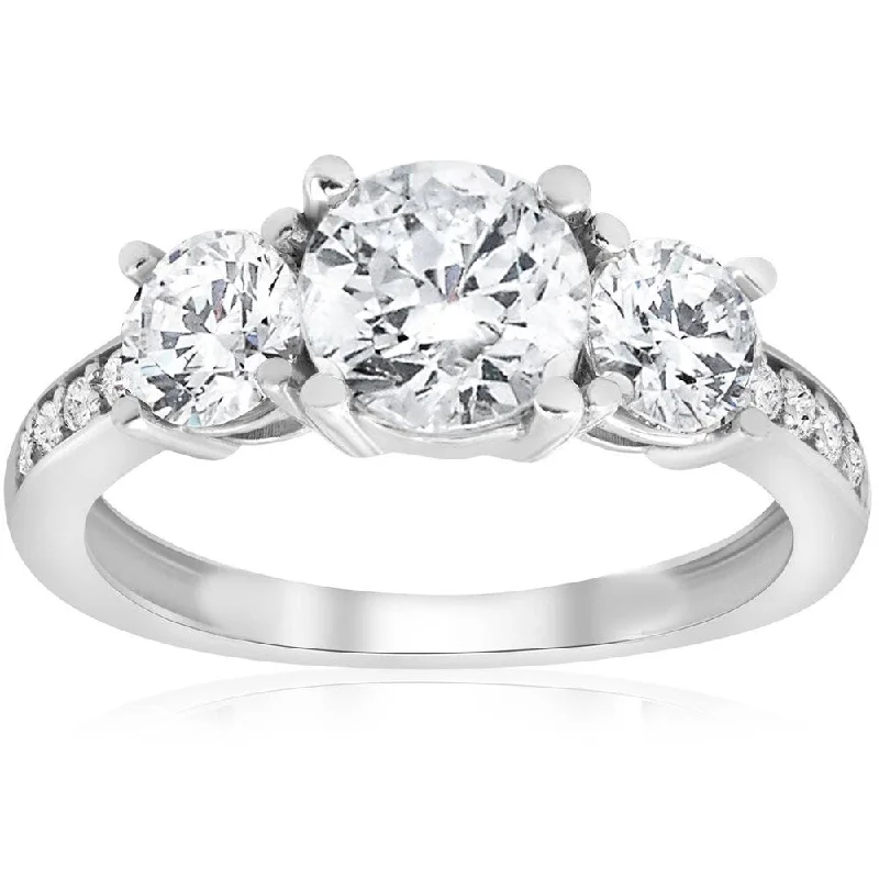 Ladies engagement rings with pear-shaped diamonds-Pompeii3 14k White Gold 2 Ct Three Stone Diamond Engagement Ring