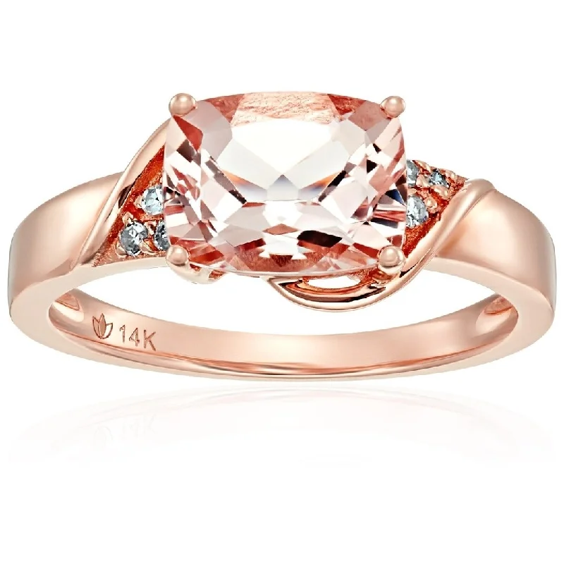 Ladies yellow gold engagement rings-14k Rose Gold Morganite, Diamond Cushion Engagement Ring, Size 7 - Pink