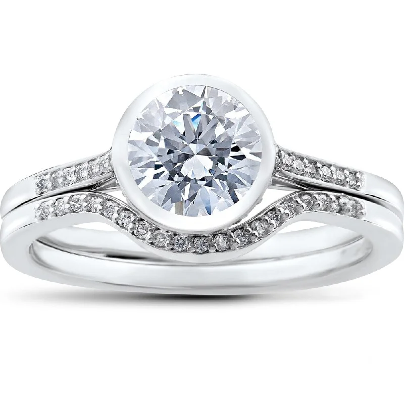 Ladies custom halo engagement rings-1 1/5 ct Lab Grown Diamond Engagement Ring Set 14k White Gold