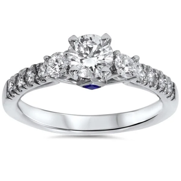 Ladies affordable diamond engagement rings-14k White Gold 1ct TDW Diamond Sapphire Accent Engagement Ring