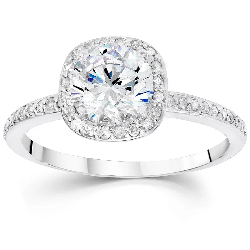 Ladies traditional engagement rings-14K White Gold 1 1/5 ct TDW Diamond Claritiy Enhacned Cushion Halo Engagement Ring