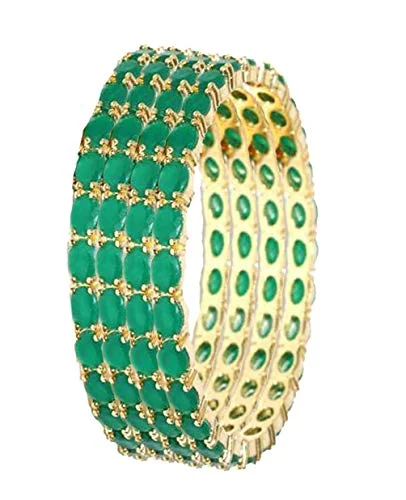 Ladies twisted bracelet-Gold-Plated Alloy Green Ad 4 Bangles Set - The Pari