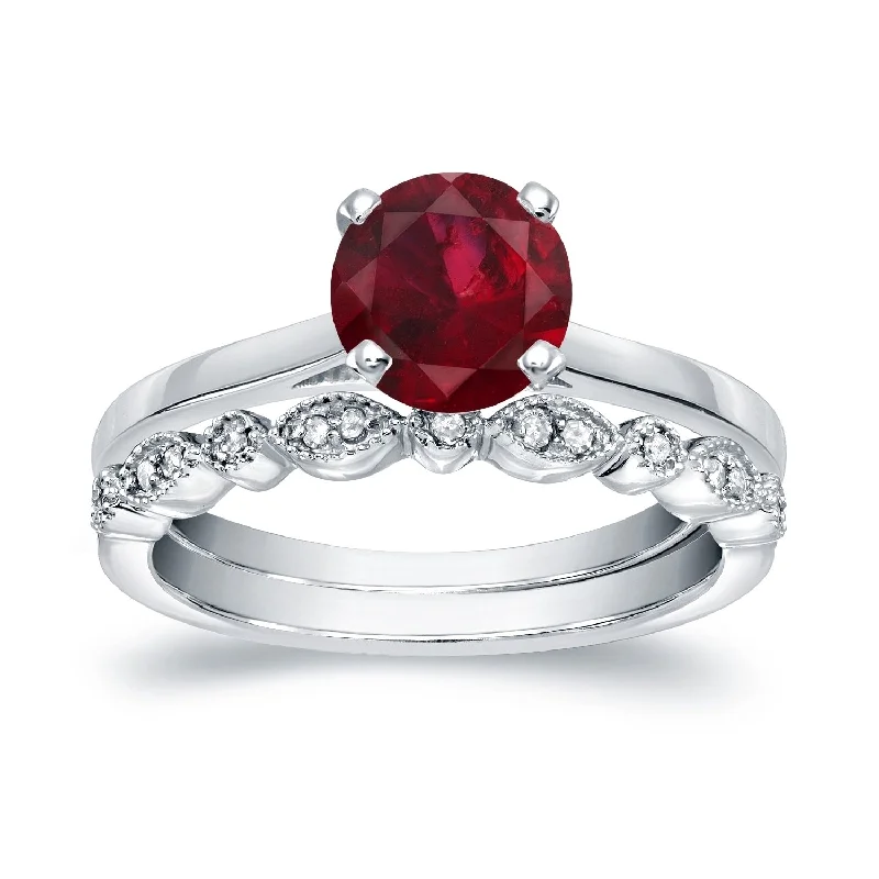 Ladies classic solitaire engagement rings-Auriya 14k Gold 3/4ctw Vintage Solitaire Ruby Engagement Ring Set 1/6ctw