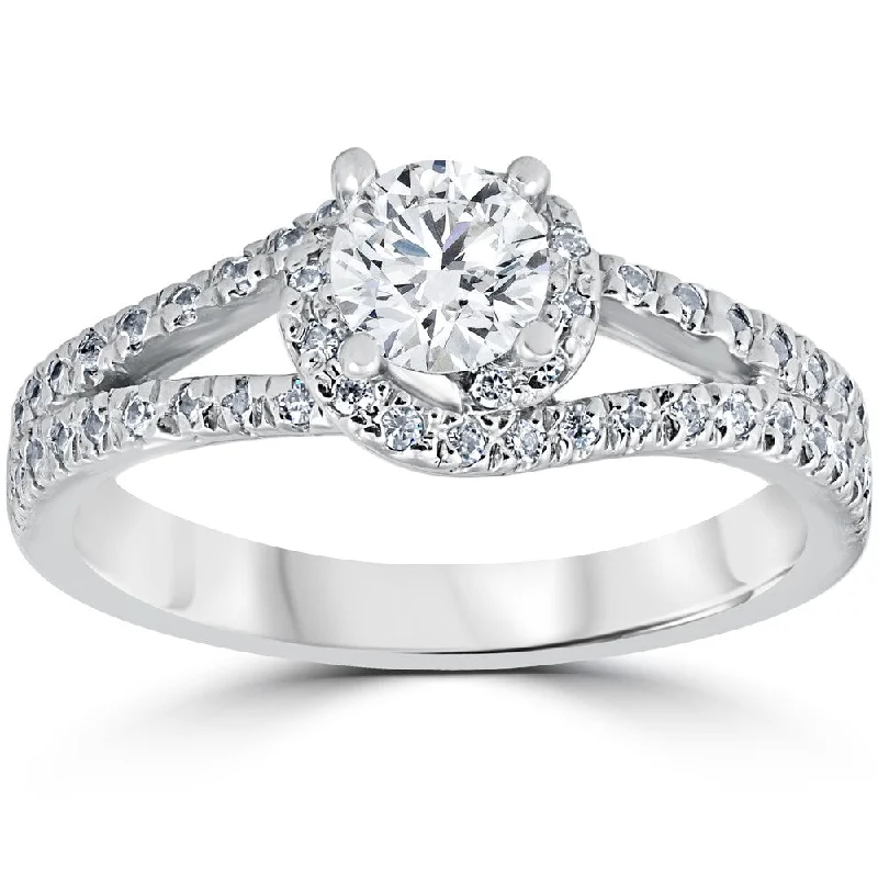 Ladies solitaire diamond engagement rings-14K White Gold 1ct Twist Round Cut Diamond Engagement Ring