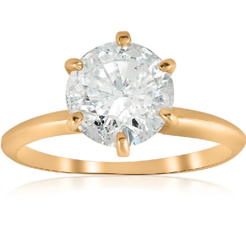 Ladies engagement rings with floral designs-14k Yellow Gold 2 1/2 ct TDW Solitaire Diamond Clarity Enhanced Engagement Ring 6 - Prong (I/J, I2-I3) - White