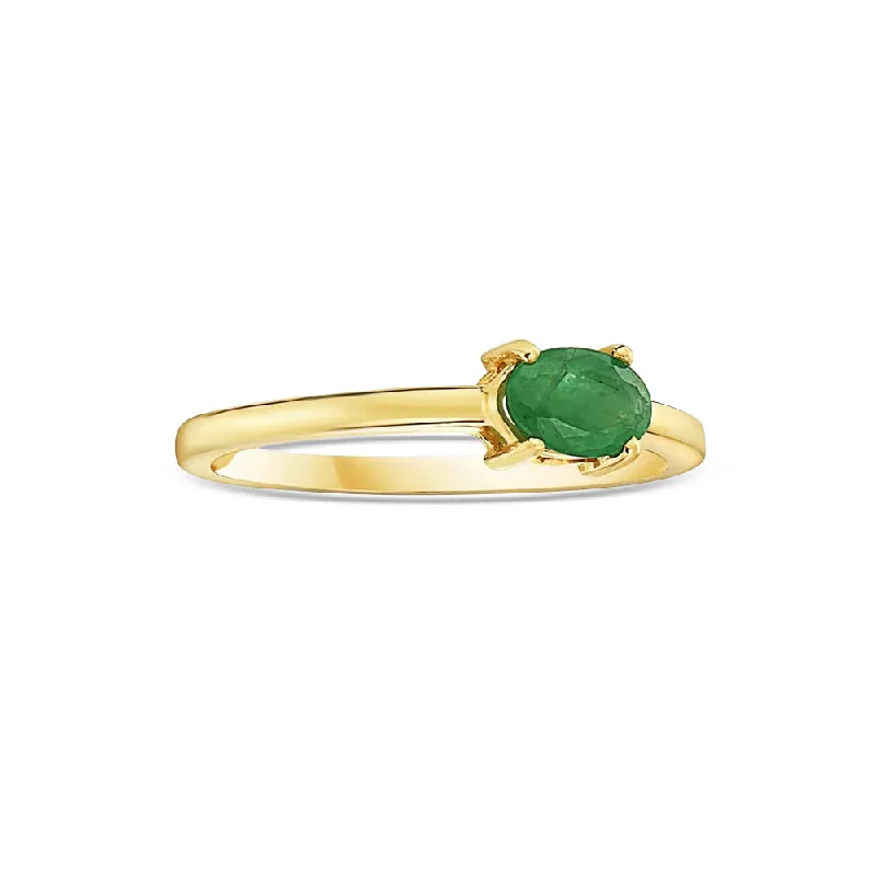 Ladies wedding band ring-Oval Cut Emerald Solitaire Ring (0.41 ct.) 4-Prongs Setting in 14K Gold