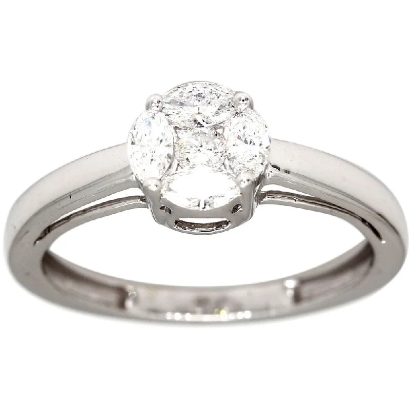 Ladies stackable engagement rings with diamonds-Pompeii3 10k White Gold 1 .50ct TDW Marquise Round Shape Diamond Solitaire Engagement Ring IGI Certified