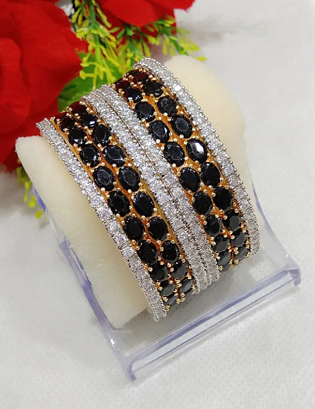 Ladies classic bracelet-Gold-Plated Alloy Designer Black Combo Of Ad Bangles - The Pari