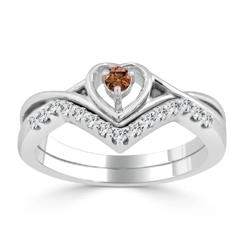 Ladies engagement rings with side stones-Auriya 1/4ctw Heart Shape Brown Diamond Engagement Ring Set 14k Gold