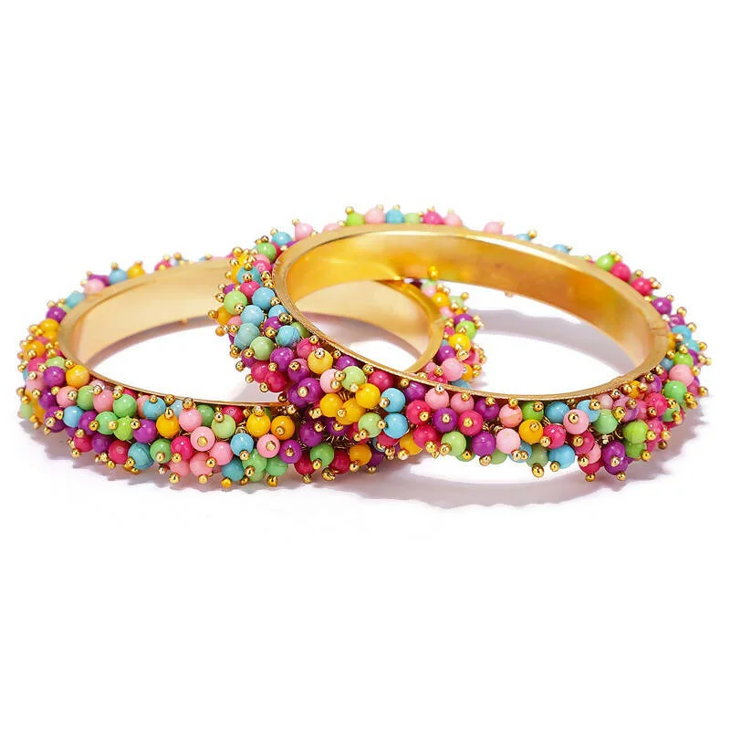 Ladies fashion bangle-Mominos Fashion Joharkamal Gold-Plated Multi Beads Work Bangles