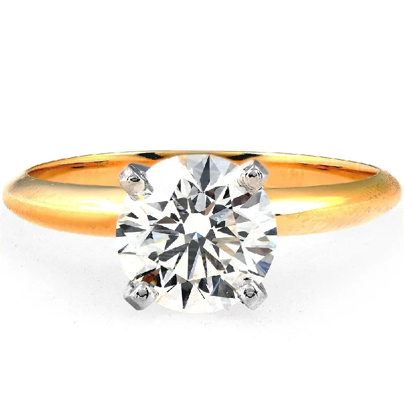 Ladies engagement rings with pave diamonds-1.52 CT Lab Grown Diamond Platinum 18k Yellow Gold Engagement Ring Certified