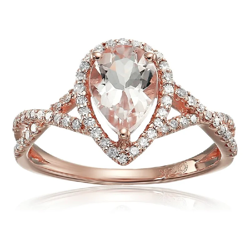 Ladies designer engagement rings-14k Rose Gold Morganite and Diamond Solitaire Infinity Shank Engagement Ring , Size 8