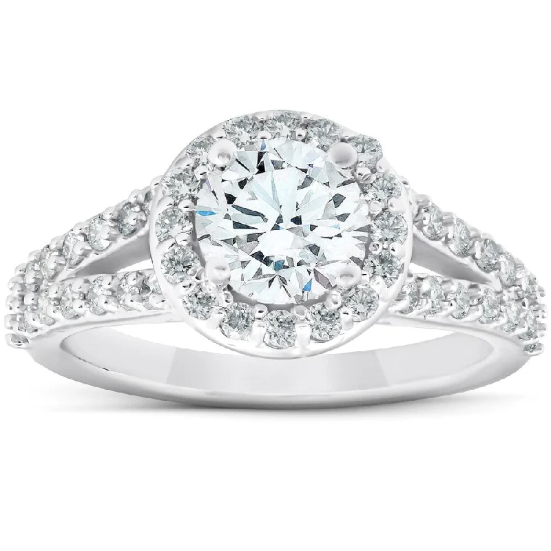 Ladies engagement rings with intricate designs-1 3/4 Ct Diamond Halo Multi Row Engagement Ring 14k White Gold