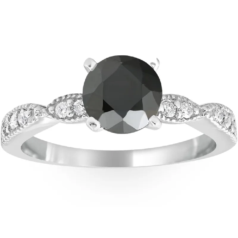 Ladies engagement rings with vintage diamonds-2 1/4ct Treated Black & White Diamond Engagement Ring 14K White Gold