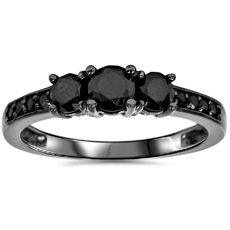 Ladies sapphire engagement rings-10k Black Gold 1 1/5ct TDW Black Diamond Three Stone Engagement Ring