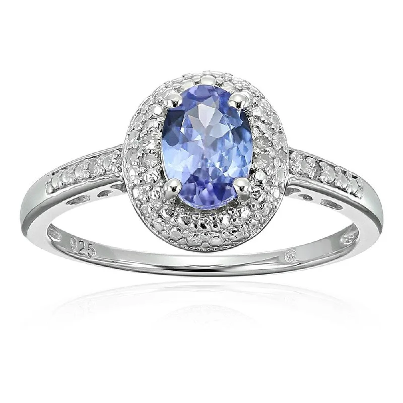 Ladies vintage engagement rings with diamonds-Sterling Silver 3/4 cttw Oval Tanzanite and Diamond Accented Engagement Ring, Size 7