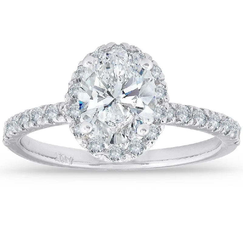 Ladies designer engagement rings-14k White Gold 1 1/3ct TDW Oval Enhanced Diamond Halo Engagement Ring