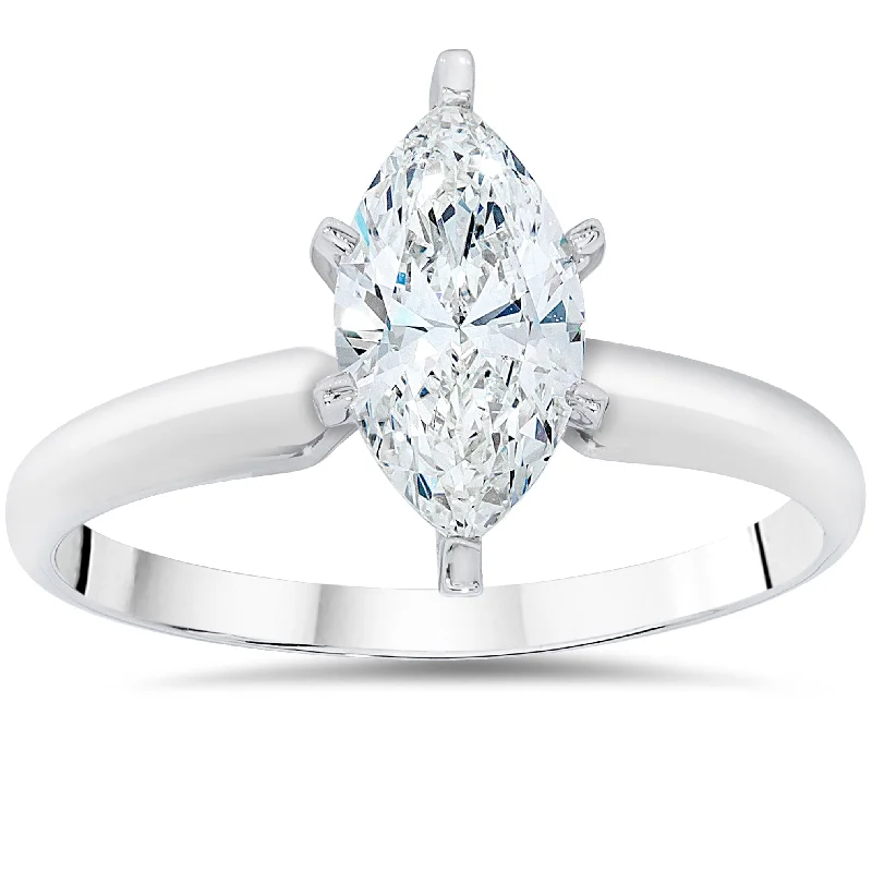 Ladies cushion halo engagement rings-14k White Gold 1ct TDW Clarity Enhanced Marquise-cut Diamond Solitaire Engagement Ring