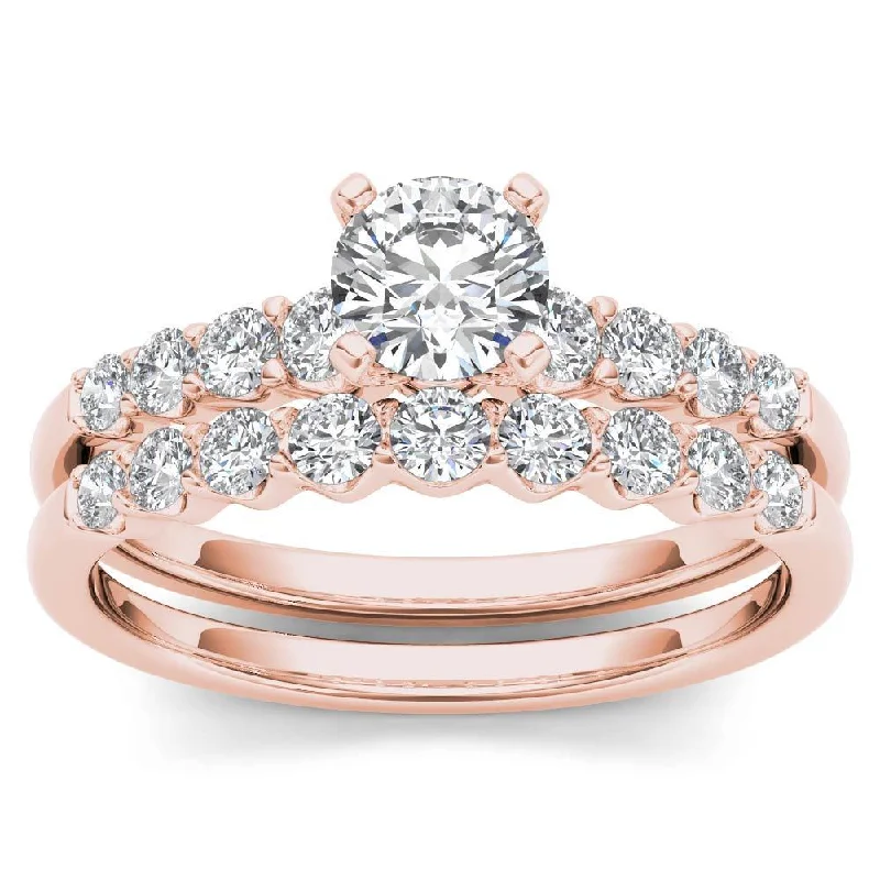 Ladies vintage inspired engagement rings-De Couer 14k Rose Gold 1ct TDW Diamond Classic Engagement Ring Set with One Band