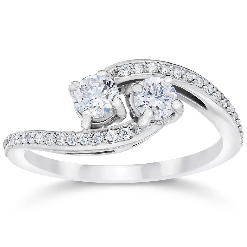 Ladies solitaire diamond engagement rings-10k White Gold 1/2ct TDW 2-stone Forever Us Diamond Engagement Ring