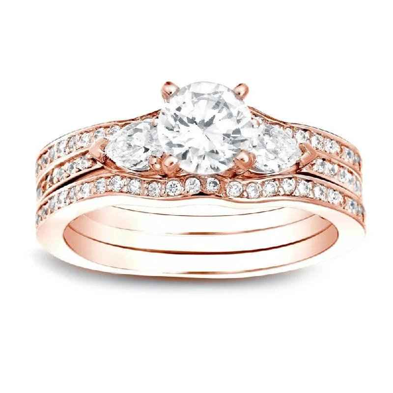 Ladies engagement rings with diamonds-Auriya 14K Gold 1 1/4ct TW 3-Stone Diamond Engagement Ring 3-piece Bridal Set