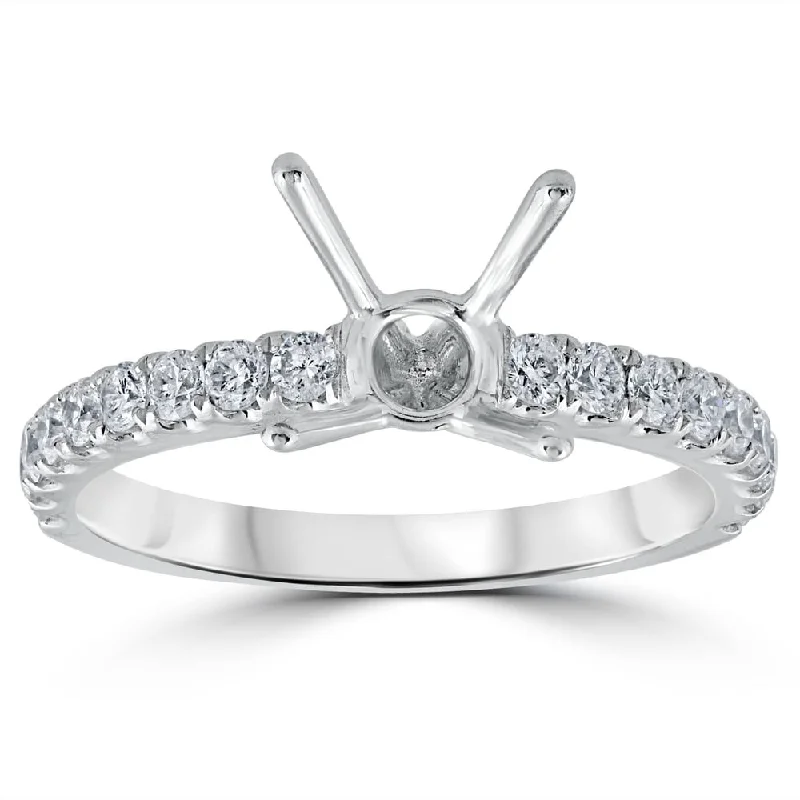 Ladies three-stone engagement rings-Pompeii3 18k White Gold .51 ct TDW Diamond Single Accent Row Engagement Ring Setting Semi Mount Fits 8mm 2ct stone (F-VS)