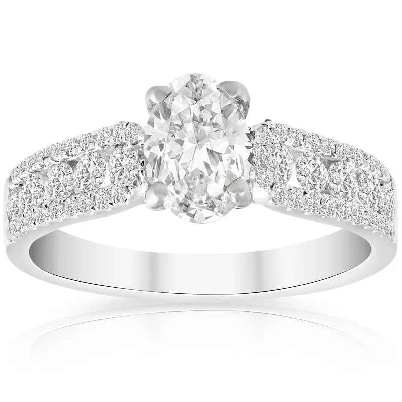 Ladies halo engagement rings with diamonds-Certified 1.54Ct Oval Diamond Engagement Ring 18k White Gold (G-I, SI2-I1)