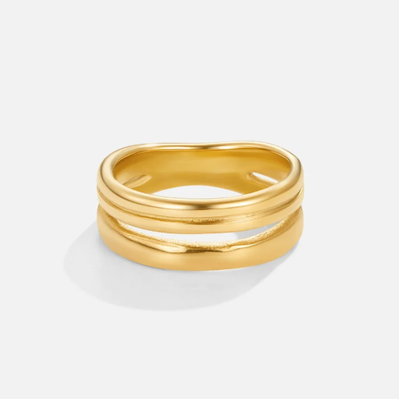 Ladies diamond wedding band-Lia Layered Gold Ring