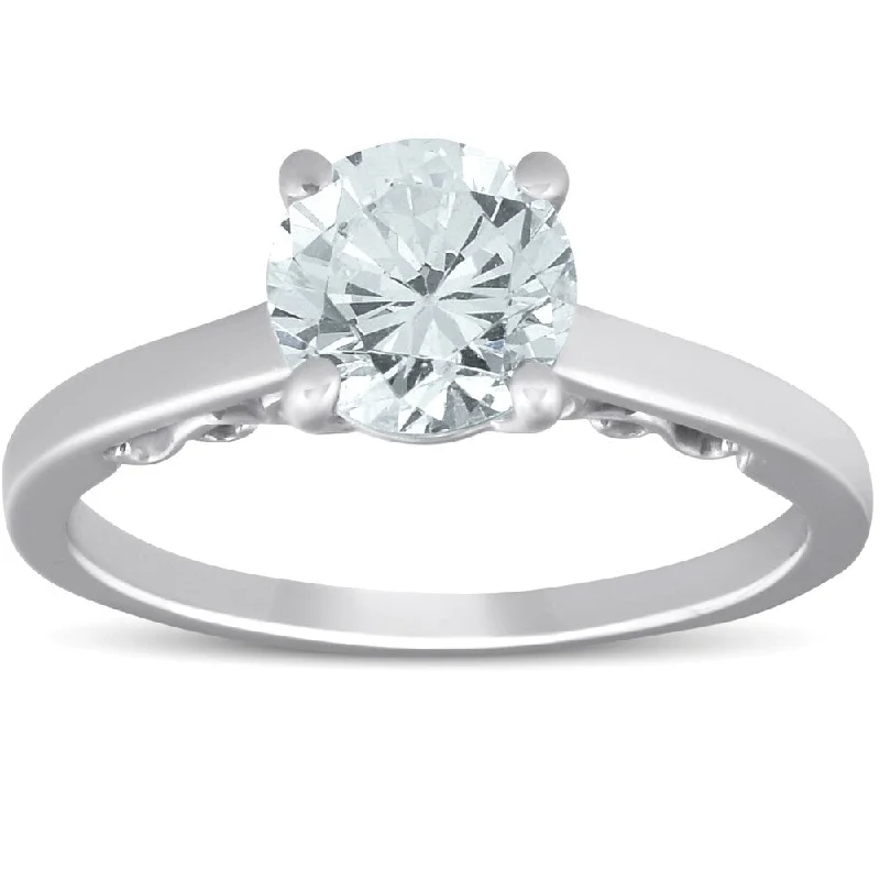 Ladies simple engagement rings-1.52 ct Diamond Engagement Solitaire Vintage Ring 14k White Gold Size 7