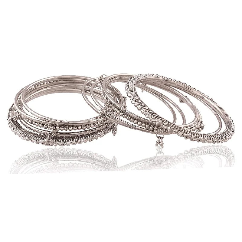 Ladies crystal bangle-Navratri Ethnic Traditional Silver Plated Oxidized Bangles Set Jewellery for Women/Girls - Wahe Jewels