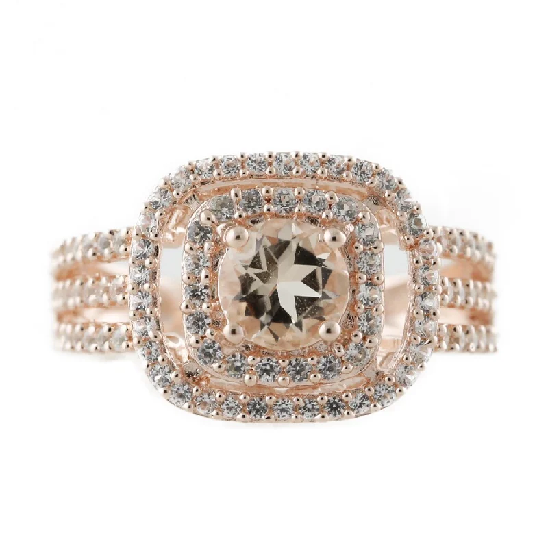 Ladies wedding and engagement rings sets-Rose Gold-Plated Morganite and Created White Sapphire Engagement Ring