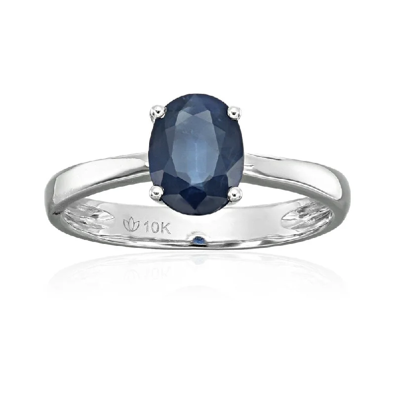 Ladies two-stone engagement rings-10k White Gold Genuine Blue Sapphire Solitaire Engagement Ring