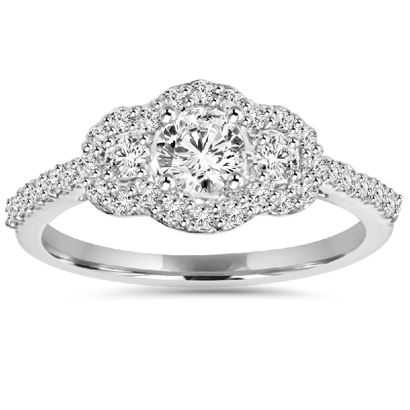 Ladies round halo engagement rings-10k White Gold 1 ct TDW Diamond Halo Engagement Ring